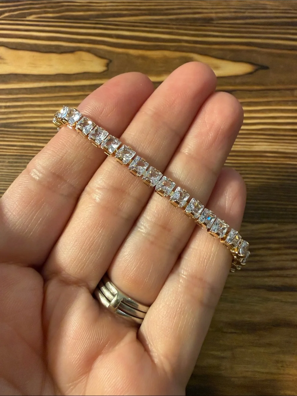 Gold Plated Elegant Rose Gold Tennis Bracelet with Clear Stones